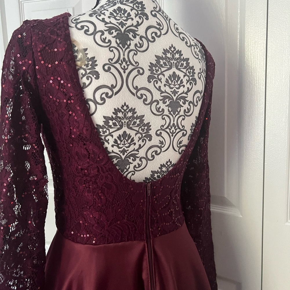 My Michelle Red Plunge Bishop Sleeve Gown